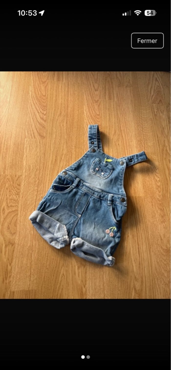 Salopette short en jean tex fille taille 12 mois - photo numéro 1