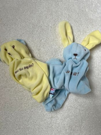 Doudou double lapin ours sucre d’orge