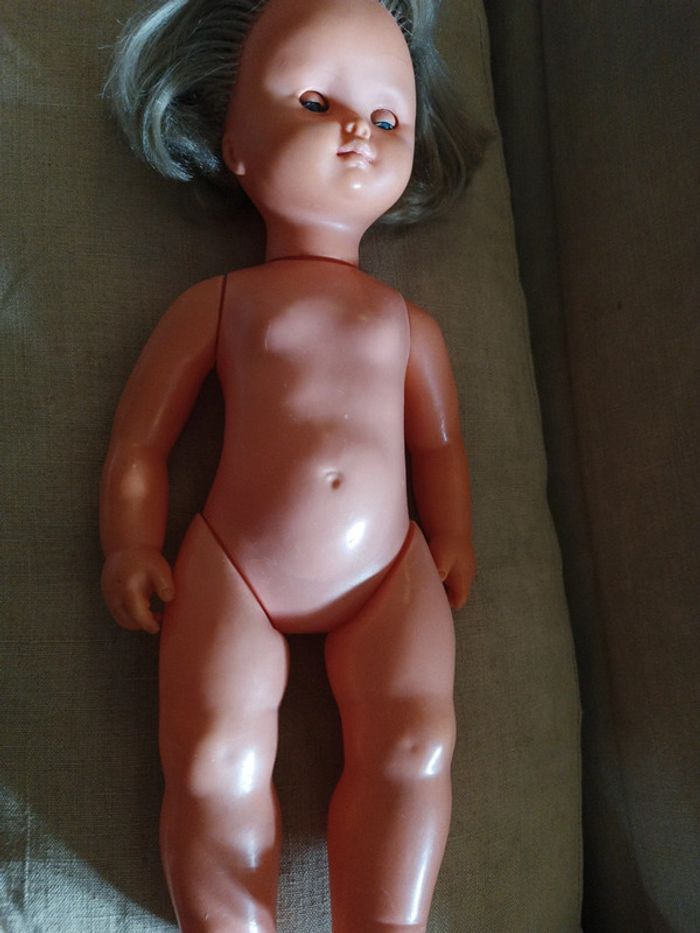 Poupée doll ancienne birgé blonde blond hair yeux eyes bleu blue robe dress tricot laine rose pink - photo numéro 9