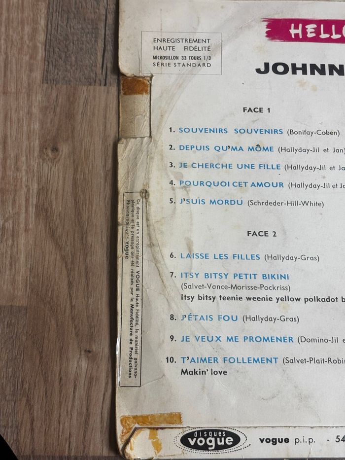 Vinyle 33 tours 25 cm Johnny Hallyday Hello Johnny - photo numéro 2