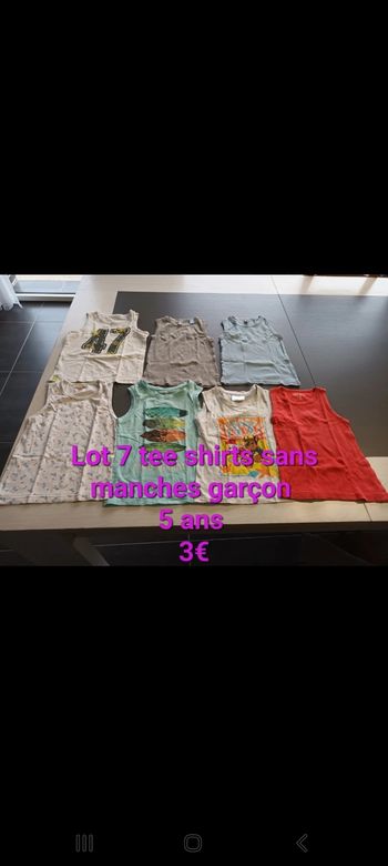 Lot 7 tee shirts sans manches garçon 5ans