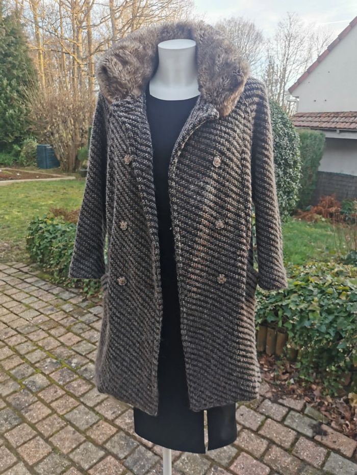 Manteau Zara knitwear col fausse fourrure - photo numéro 2