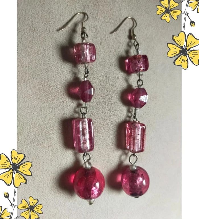 Boucles d’oreilles perles rose fuchsia – Longues, en perles de verre - photo numéro 4