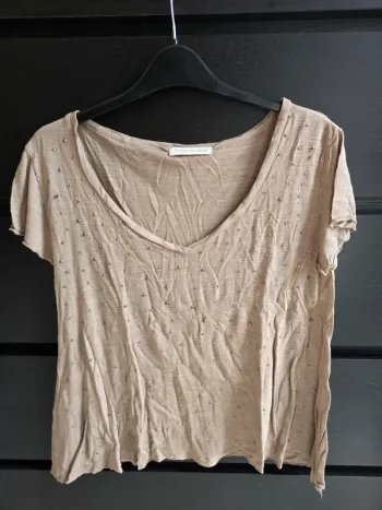 Tee-shirt marron claire strass Peace n'love