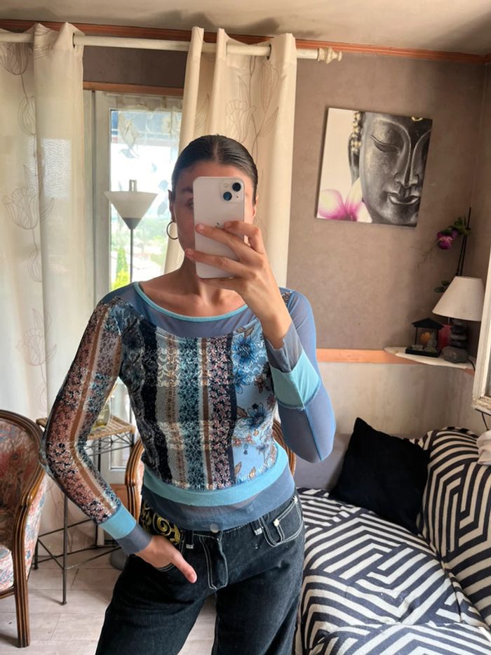 Top mesh asymétrique grunge y2k 2000yer bohème champêtre - photo numéro 2