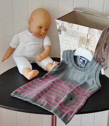 Robe sans manches bébé fille 12 mois – rayée gris et rose – avec poche