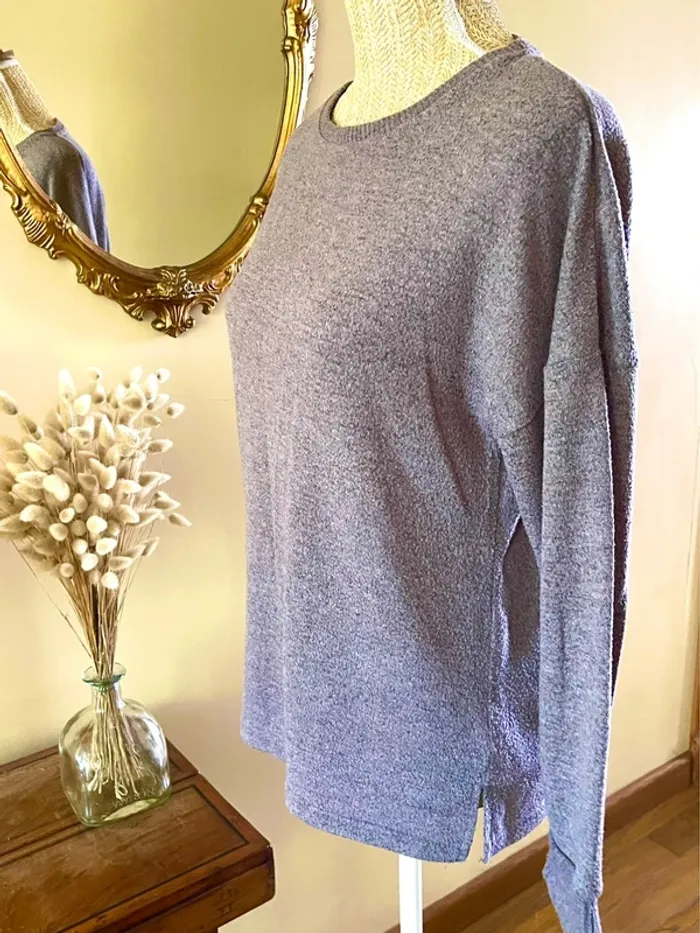 Pull fin gris col rond manches longues basique cosy - photo numéro 6