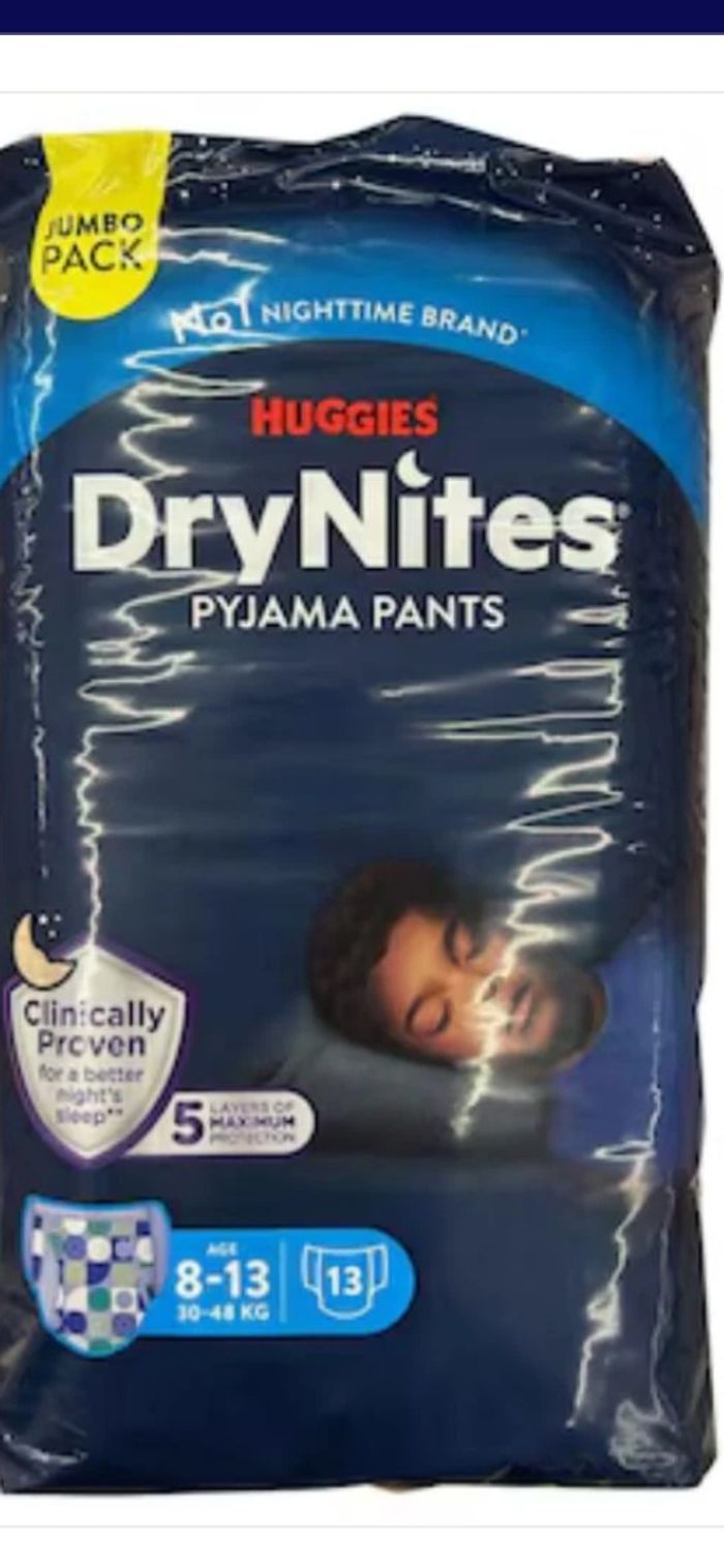 2 paquets drynites 8-13 ans par 13 pyjama pants
