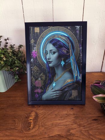 Affiche poster A4 (21×29,7 cm) art mural femme bleue cyberpunk néon déco moderne mystique