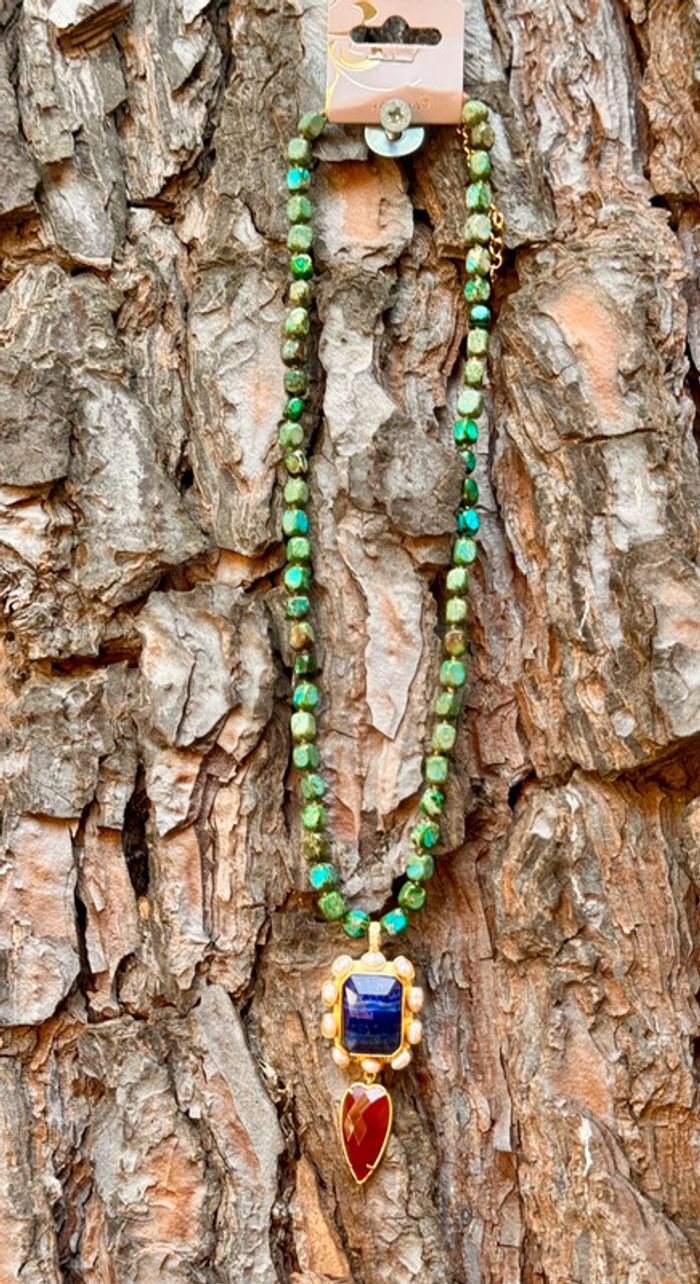collier habaha Paris fils tissés chaîne réglable  gros pendentif lapis-lazuli Coraline  perles eu - photo numéro 2
