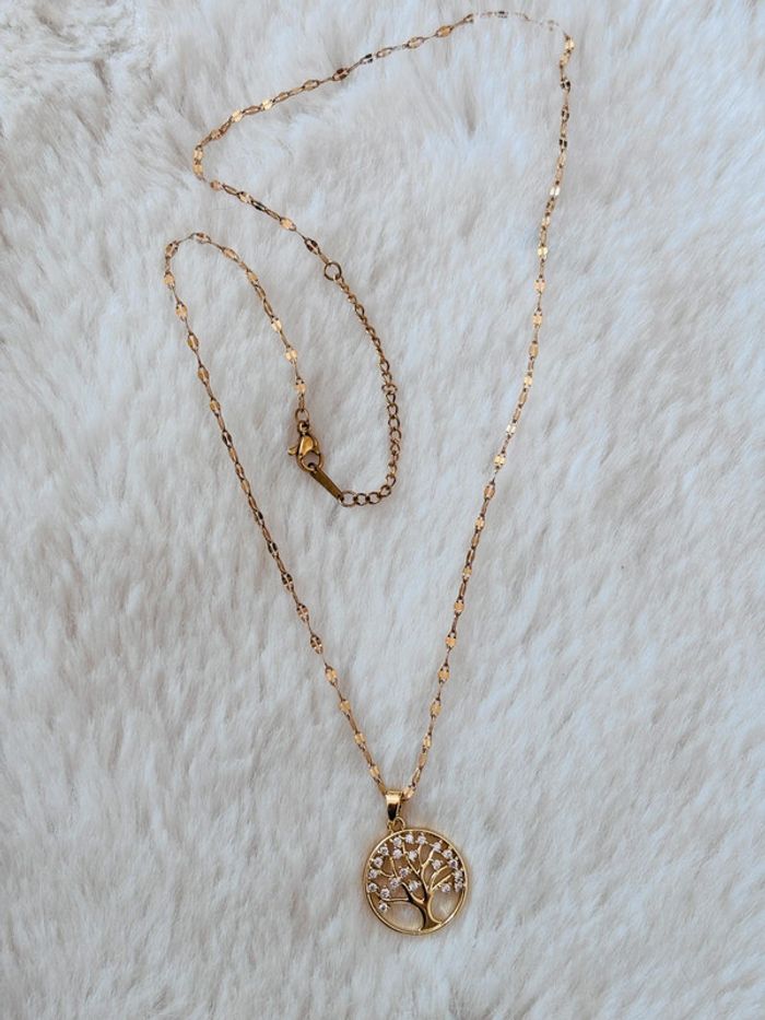 Collier arbre de vie doré pierre pendentif cadeau femme amour - photo numéro 2