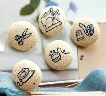 5 Bouton Tissu Couture Crème Bleu 1.9 cm