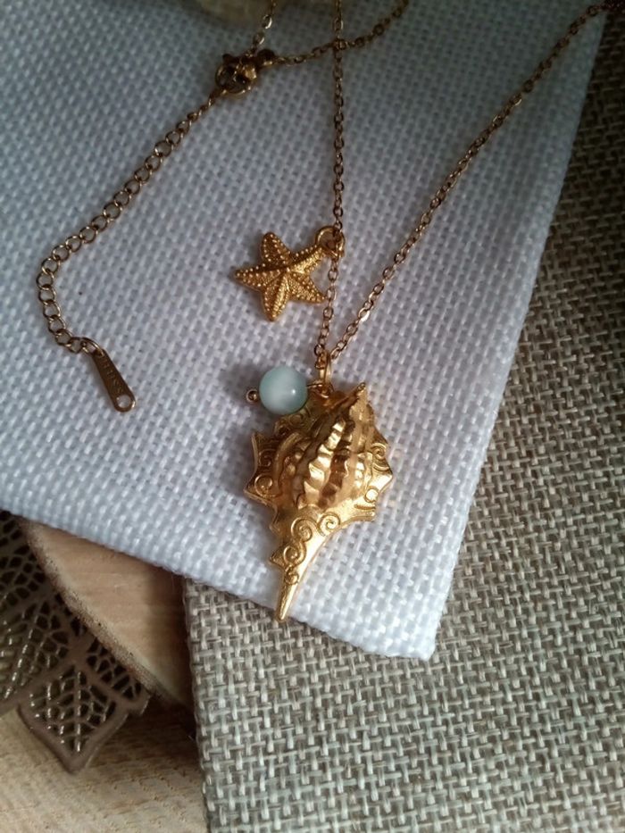 Collier coquillage et pierre de larimar naturelle - photo numéro 4