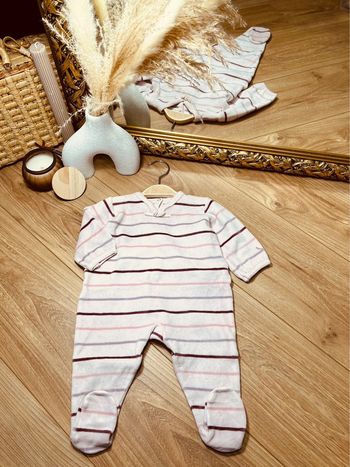 Taille 6 mois pyjama velours fille petit bateau rose pale violet * rayures * 🎀