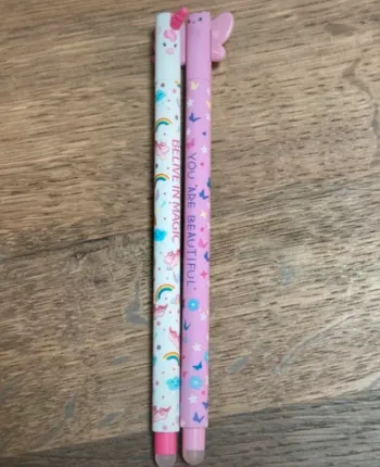 Lot de 2 stylos effaçables – Papillons & Licorne