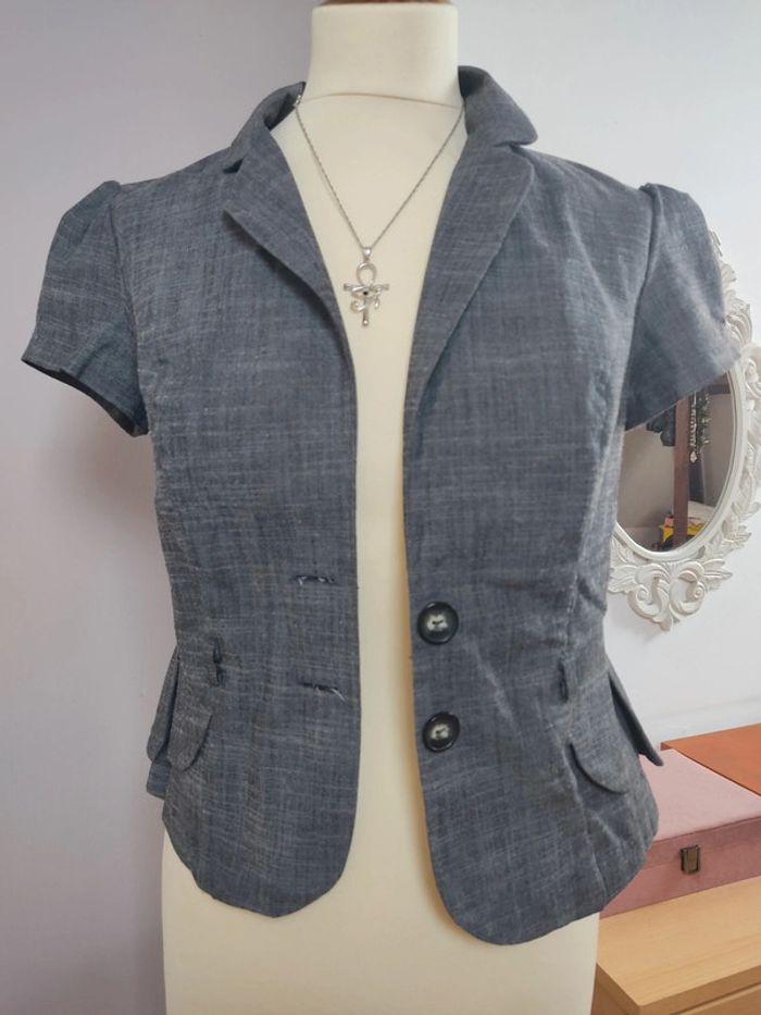 Veste courte grise femme manches courtes Vintage M TBE - photo numéro 2