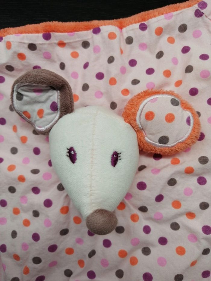 Doudou plat souris orchestra orange pois Prémaman carré 23 cm - photo numéro 2