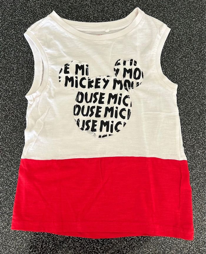 Tee shirt sans manches / débardeur Mickey 8 ans blanc et rouge