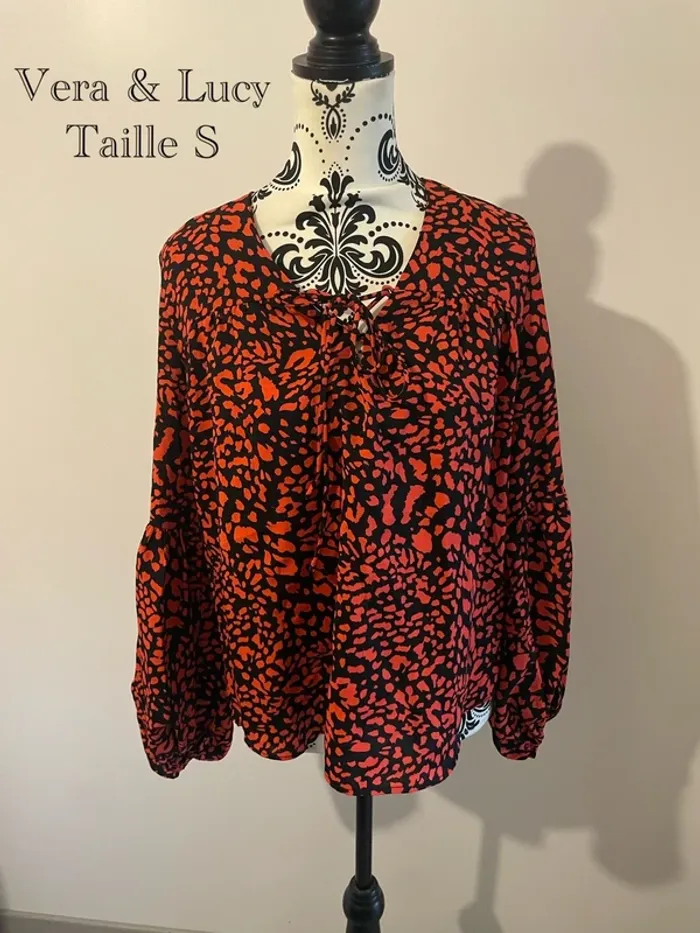 Blouse Vera & Lucy - Neuf - Imprimé léopard rouge/noir - Taille S 🐆