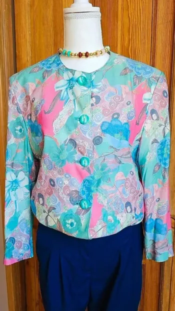 Veste blazer flower print pastel epaulettes