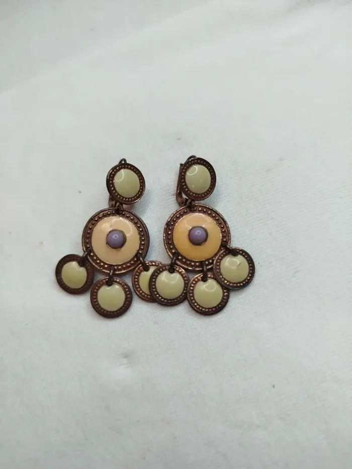Boucle d'oreille argenté Femme - Gas - avec médaillons, pièces, pampilles - pastel