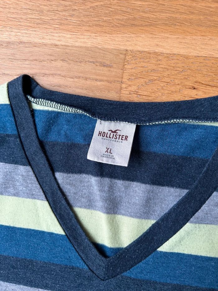 T-shirt manches courtes col V rayures homme hollister - photo numéro 2
