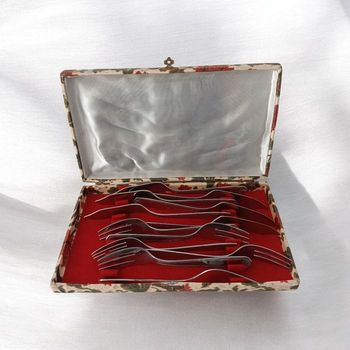 Ancien service à dessert 12 pièces - 6 Couteaux & 6 Fourchettes - Coffret Vintage