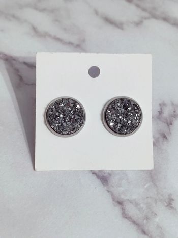 Boucles puces d'oreilles rond quartz argent foncé inox 🇨🇵 Fabrication Artisanale - Ø 12mm