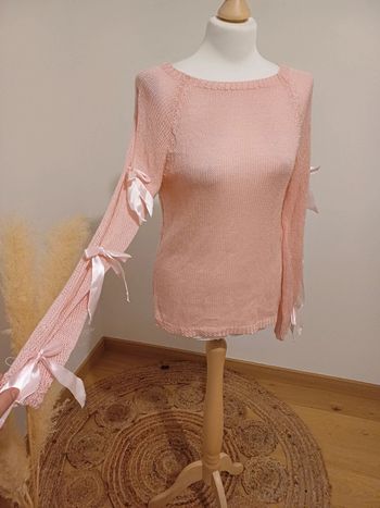Pull rose avec noeud taille S 36