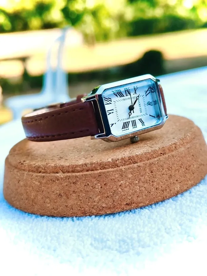 Montre marron argentée femme, style fox vintage