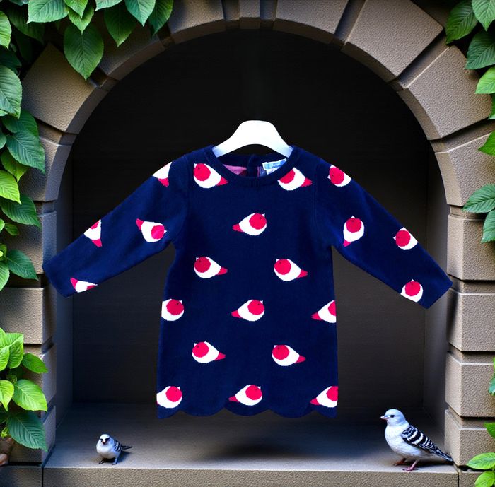 JACADI - NEW - ROBE MAILLE BÉBÉ FILLE MOTIF PETITS OISEAUX AVEC SES COLLANTS 18M - photo numéro 6