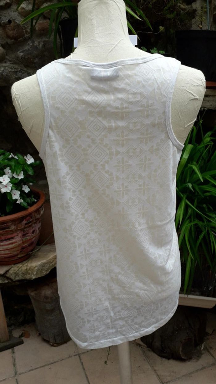 Tee-shirt débardeur blanc motif turquoise - photo numéro 3