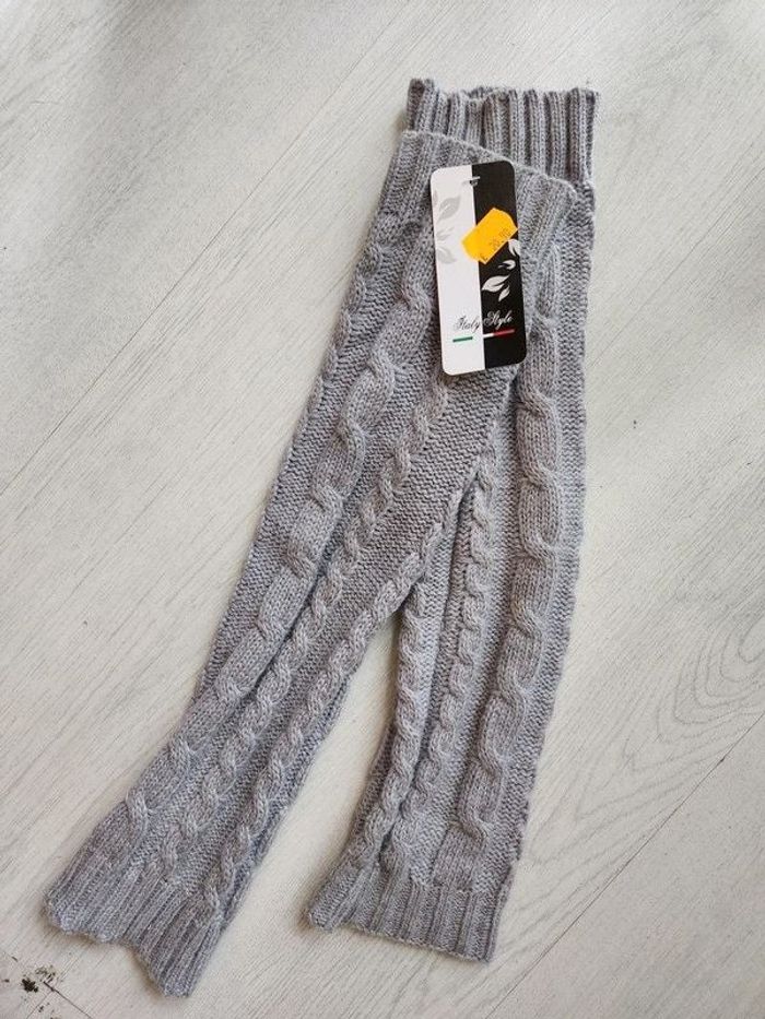 Paire de guêtres jambières lainage tricot torsade grise