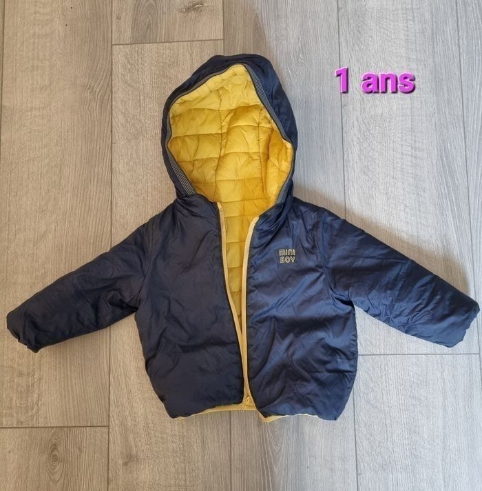 ​Doudoune Réversible Bébé Garçon Taille 12 mois Jaune et Marine Mini Boy Tape a l oeil Tres Bonne  Etat - photo numéro 2