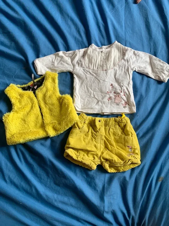 🌼 Ensemble 3 pièces bébé – 12 mois – short velours & boléro jaune 🌼 - photo numéro 3