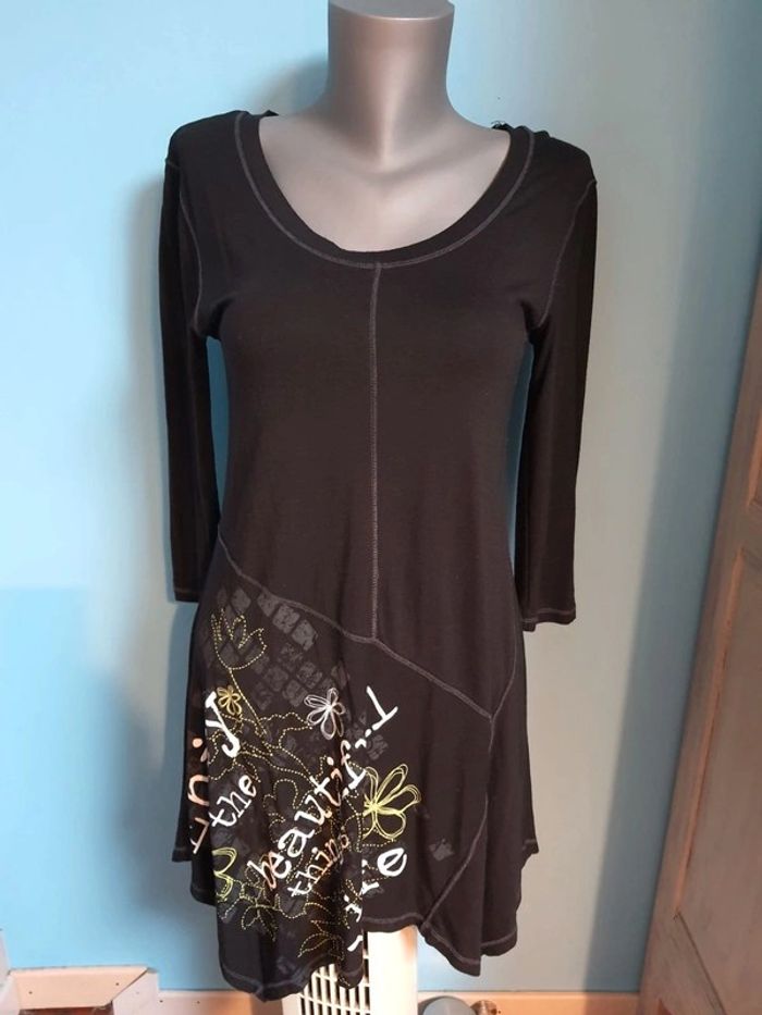 Tunique robe pull noir à motif