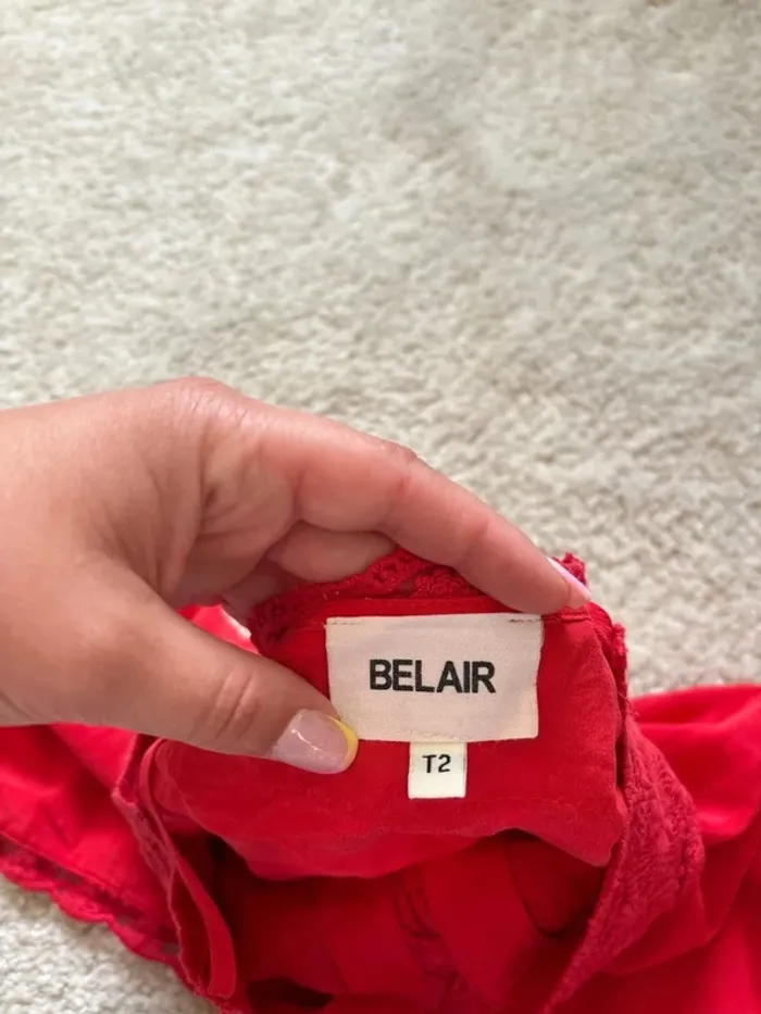 Débardeur rouge dentelle soie taille M - photo numéro 3