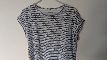 T-shirt blanc marinière motifs chats