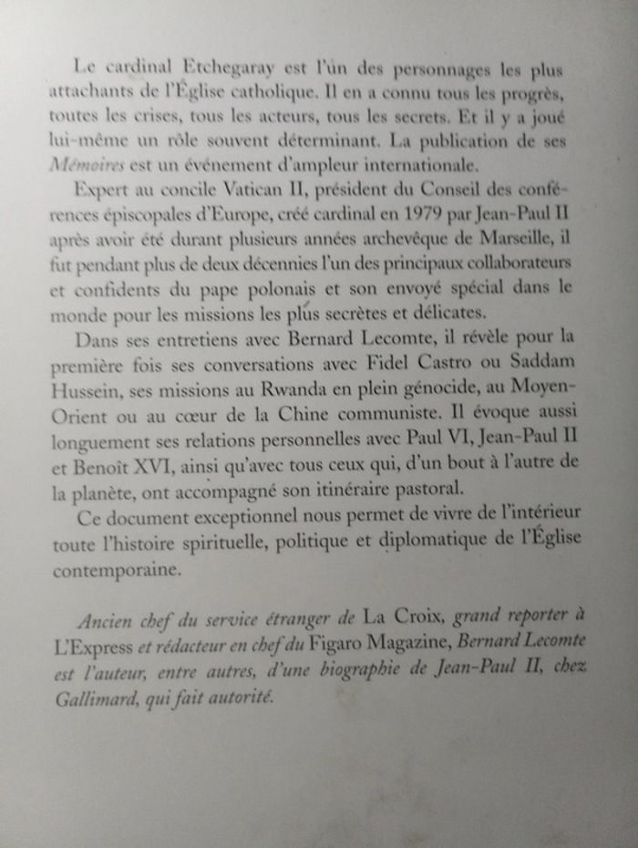 Cardinal Roger Etchegaray J'ai senti battre le coeur du monde - photo numéro 3