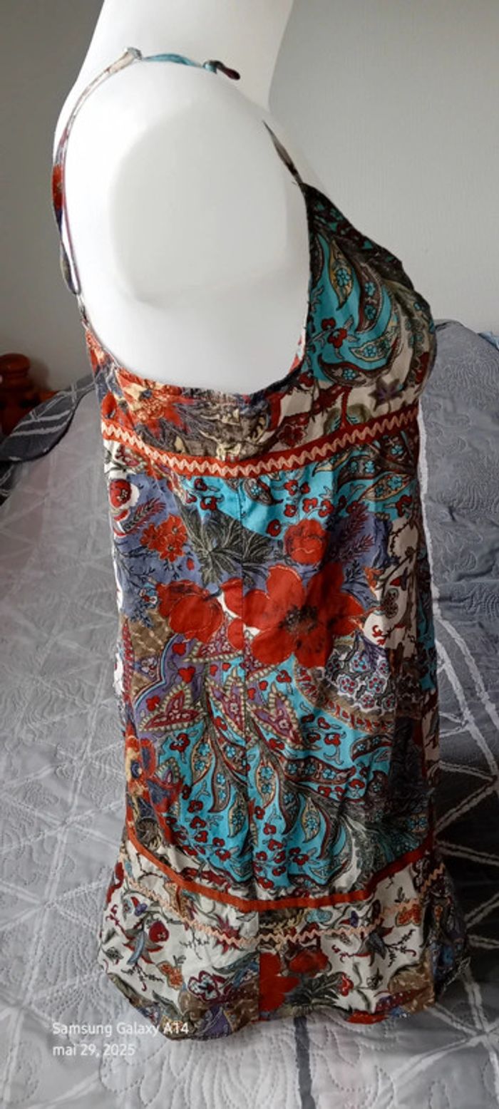 Tunique longue fines bretelles motif floral avec paillettes bordeaux femme 38/40 promod - photo numéro 7