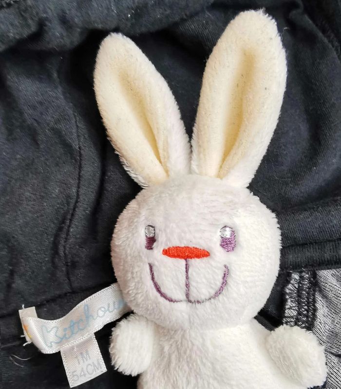 Veste 👣 sweat noire velours et tissu à capuche Kitchoun 1mois/54cm - photo numéro 10