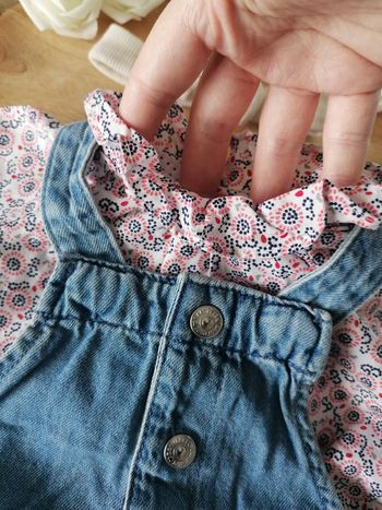 Ensemble combishort jean salopette été blouse fille 6 mois 