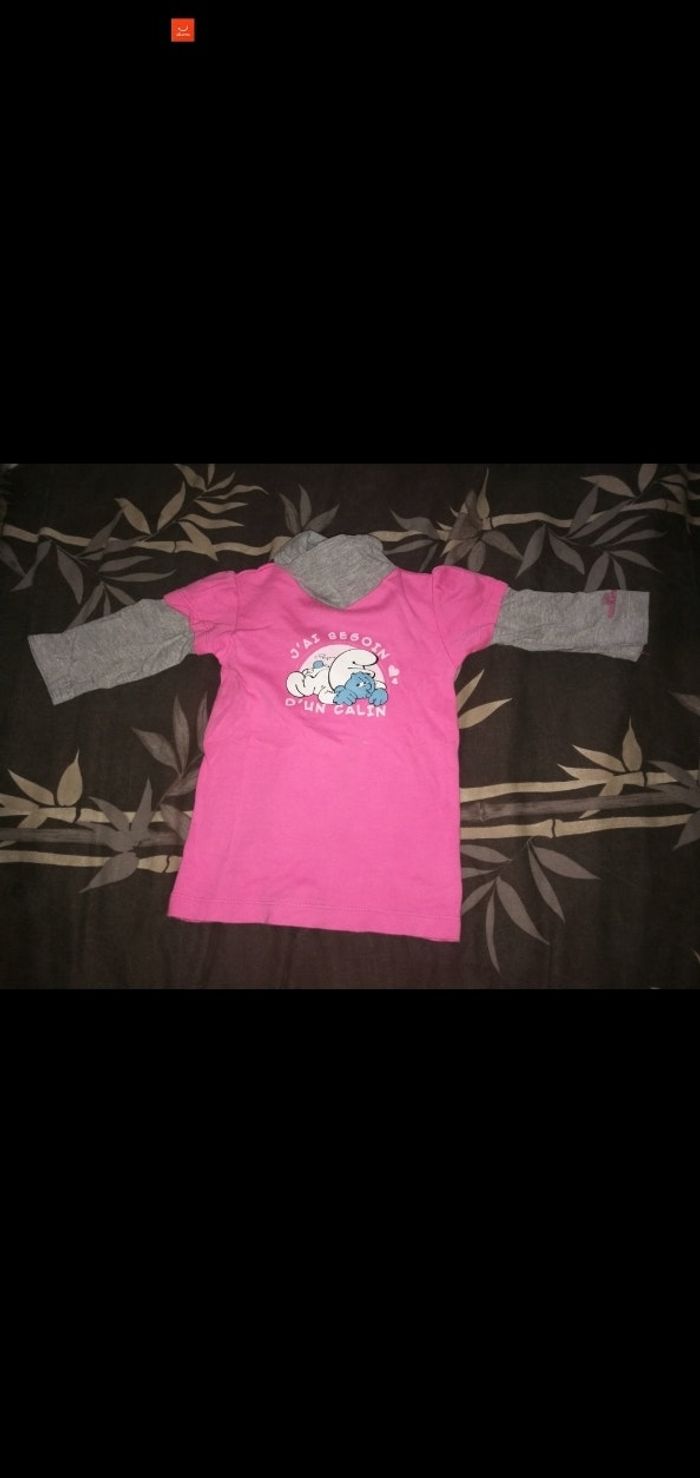 Tee shirt 12 mois manches longues col roulé rose/gris stroumphe