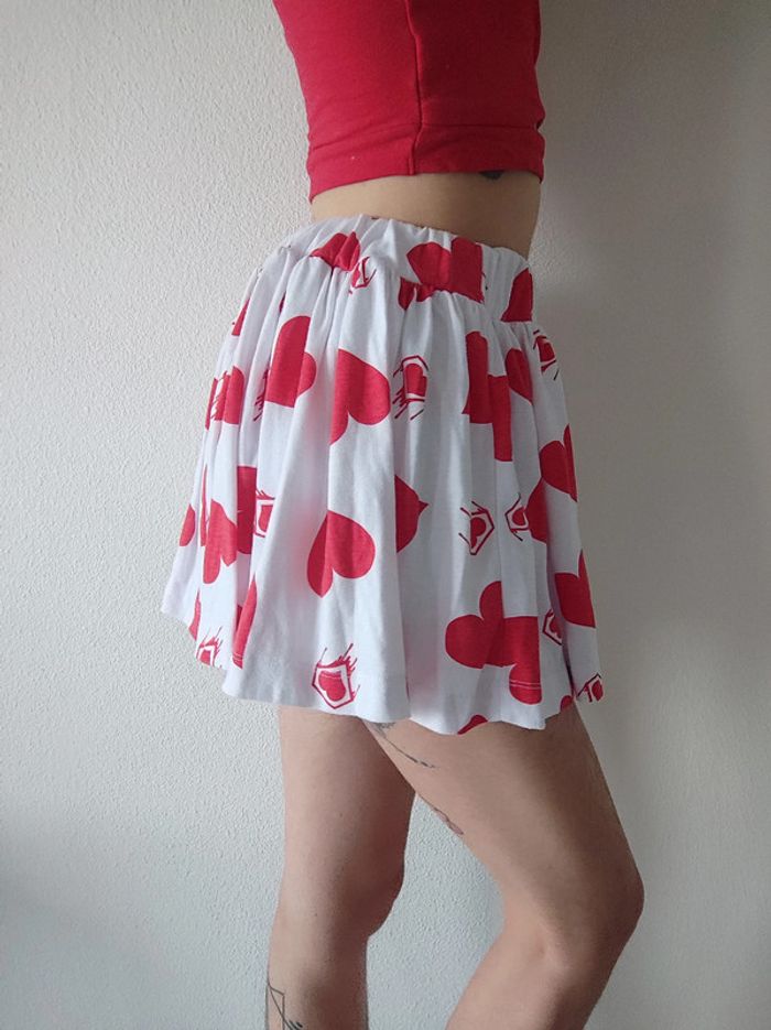 Mini jupe patineuse cœur rouge blanc / Super Lovers - 32/XXS à 44/XXL - photo numéro 2
