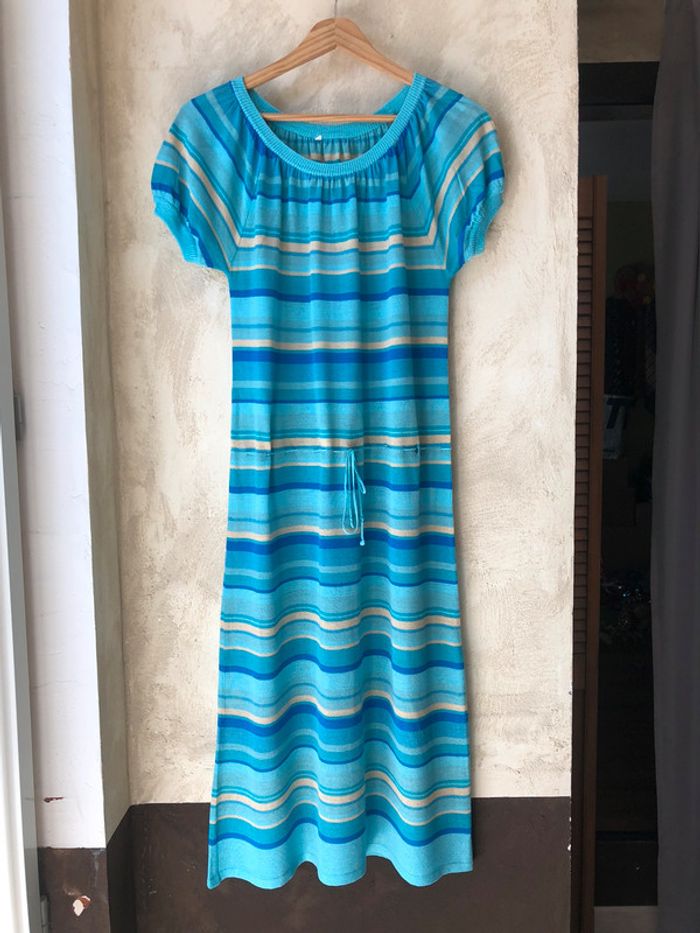 Robe rayée en mailles bleus vintage M/L - photo numéro 2