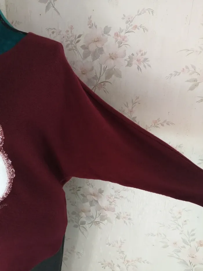 Pull bordeaux imprimé hibou manches chauve-souris / enzoria / (TU) - photo numéro 5