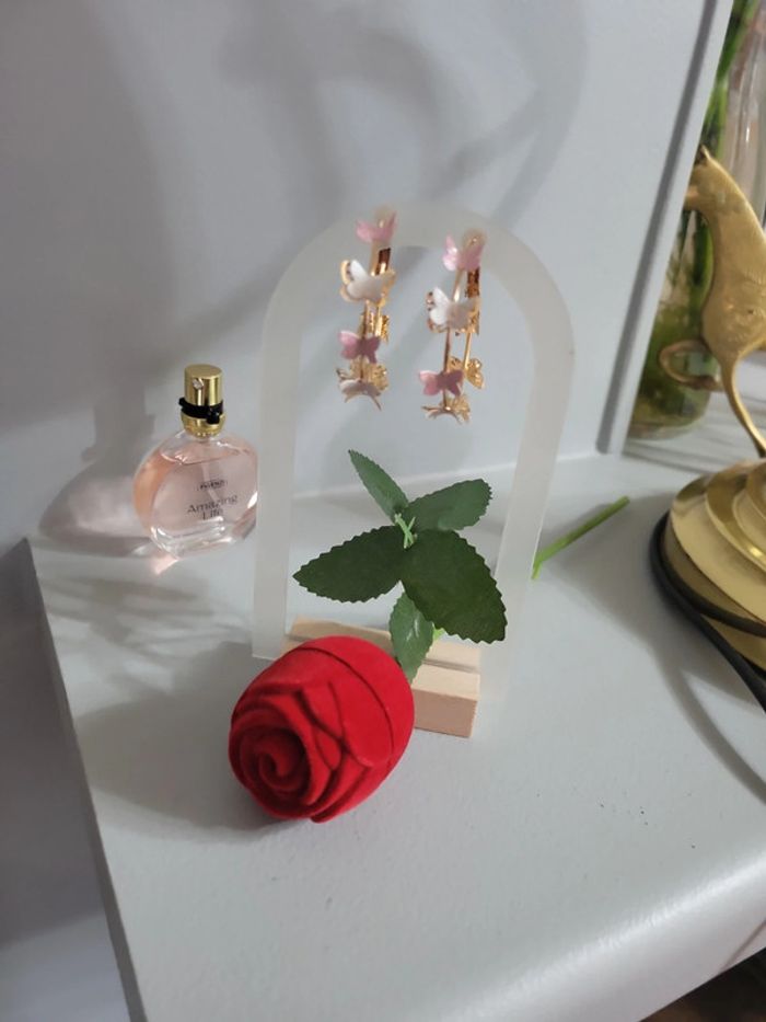 Clips papillon bicolore rose et blanc nacré - photo numéro 3