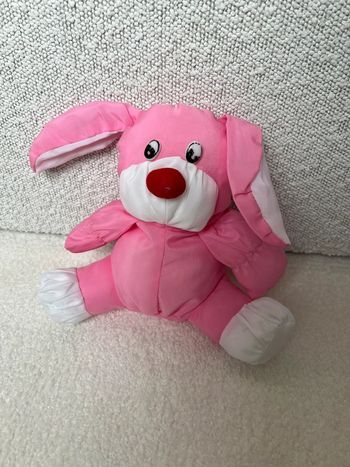 Peluche lapin rose nylon vintage