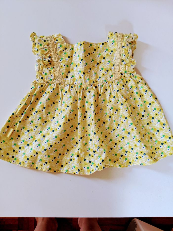 Blouse tunique chemisier fleurs jaune 6-12 mois 74 cm neuf - photo numéro 3
