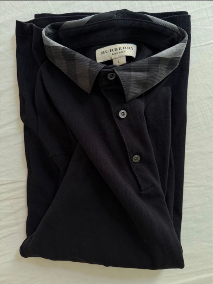 Polo Burberry noir col check – manches longues – taille L – authentique - photo numéro 6